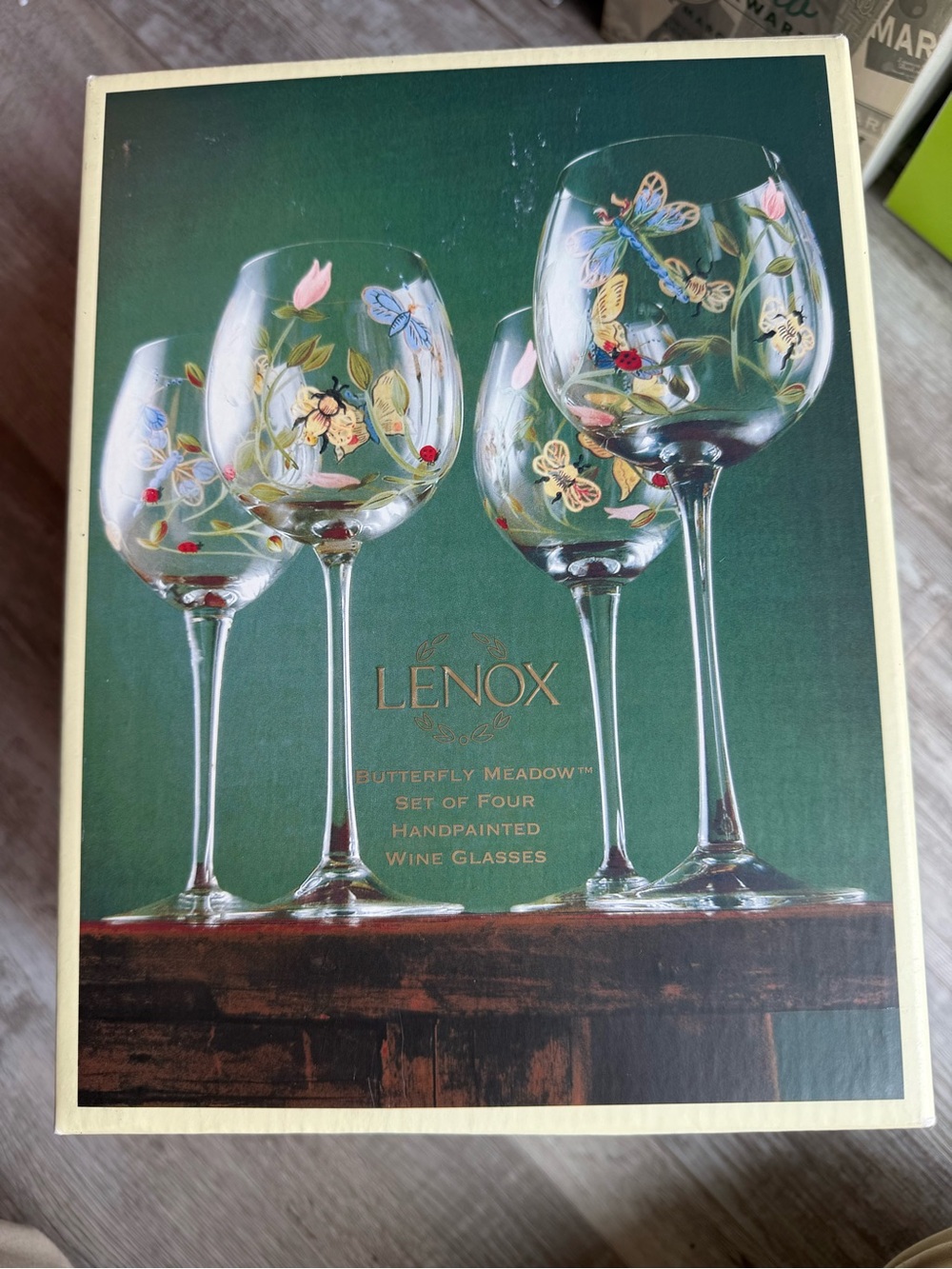 Lenox Butterfly Meadow Handpainted Wine Glasses - Green Floral (Set of 4)